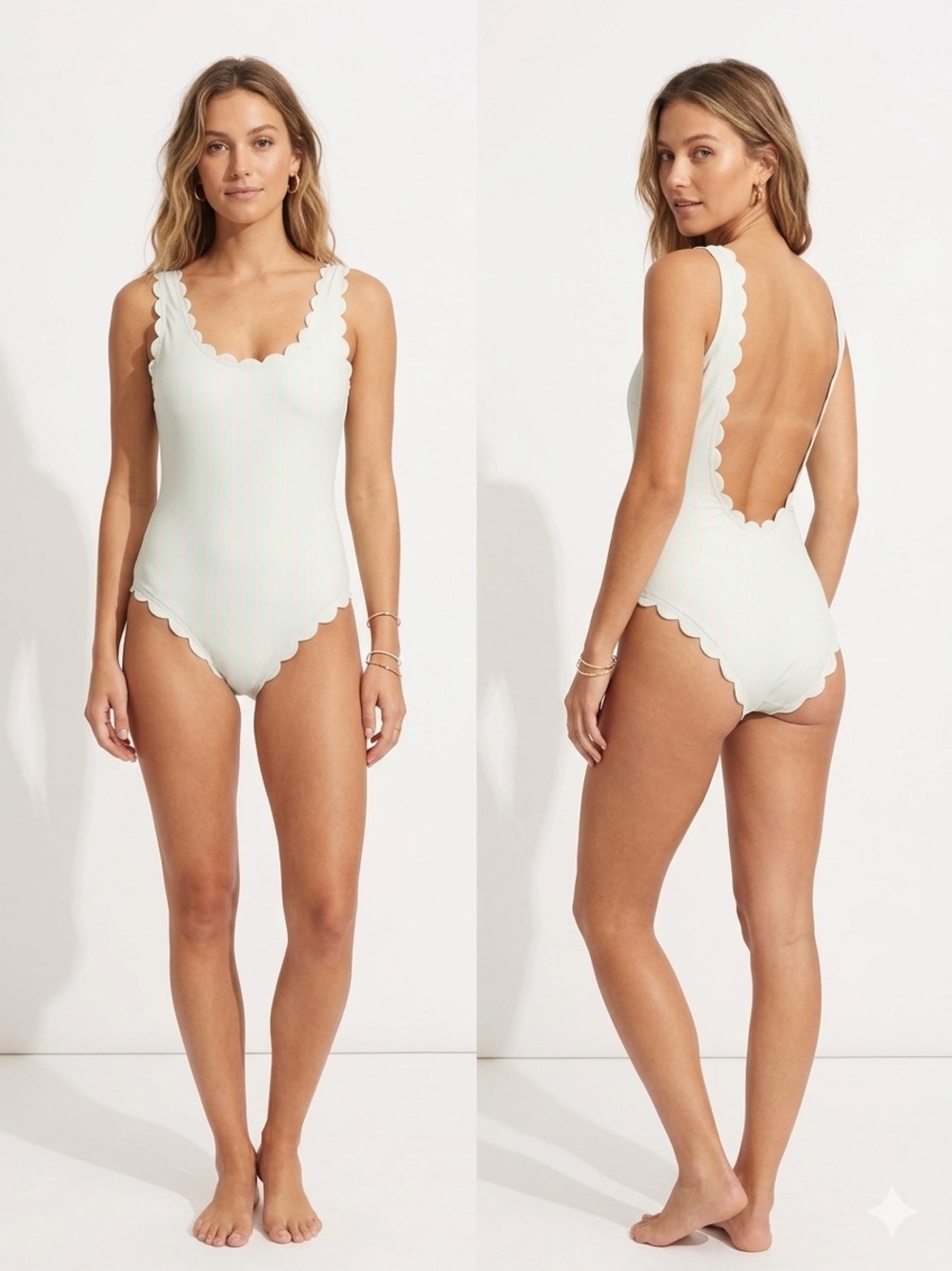 Scallop Edge One-Piece Swimsuit in Pale Mint